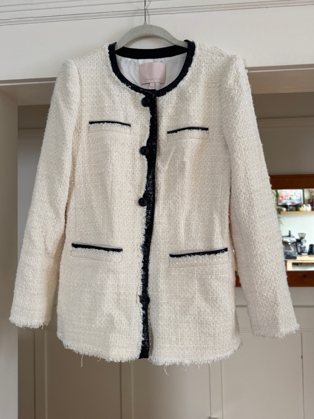 Rebecca Taylor Cream Bouclé Jacket with Black Trim
